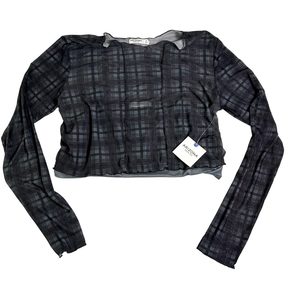 NWT Arizona Sheer Mesh Plaid Crop Top w Cami Women's XL Festival Rave Party